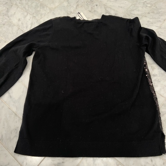 CARYN VALLONE NWT Black cotton & sequin V neck sweater size medium - Picture 5 of 9